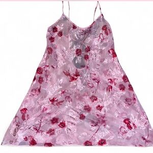 Vintage Satin Pink Floral Slip Dress Small